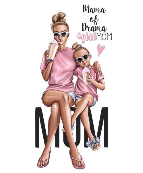 Фэшн иллюстрация мама и дочь