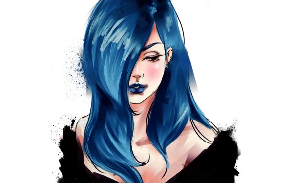 Девочка с синими волосами обои