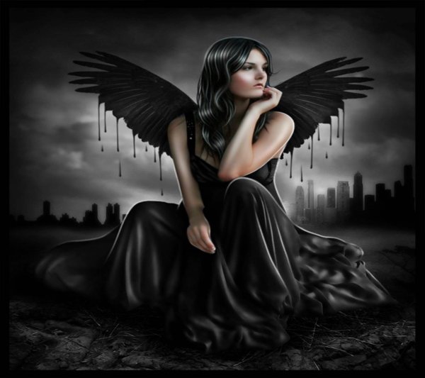 Ангел с черными крыльями девушка