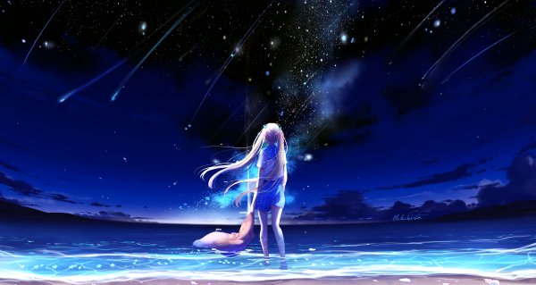 Девушка и звездное небо обои