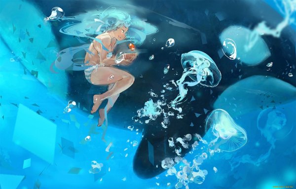 Мику Хатсуне под водой ( океан)