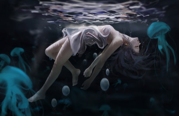 Девушка тонет в воде арт