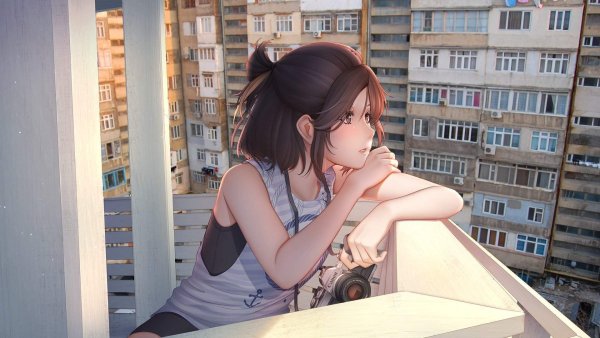 Девушка на балконе аниме обои