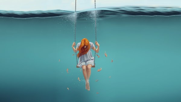 Девушка у моря арт