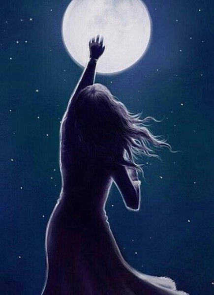 Девушка на фоне луны арт