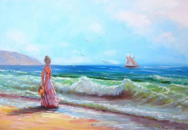 Девушка и море живопись