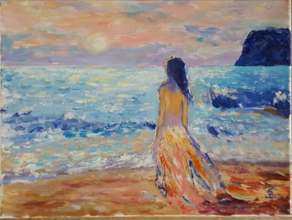 Картина " девушки на берегу моря" Александр Аверин