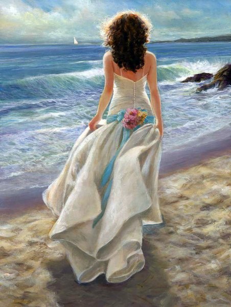 Девушка у моря картина