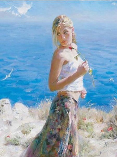 Девушка на фоне моря картины