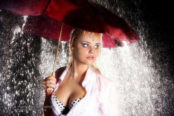 Красивая девушка под дождем