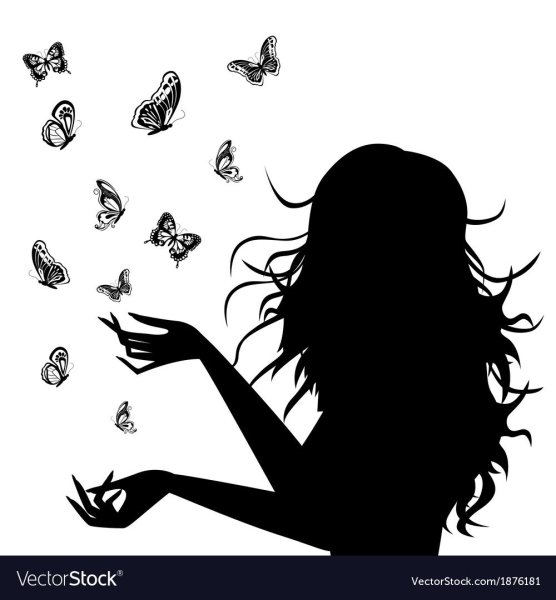 Силуэт девушки с бабочками