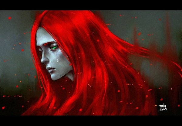 Девушка с красными волосами арт