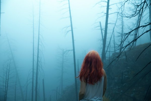 Рыжеволосая девушка в лесу