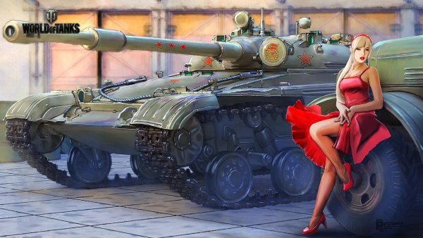 Девушка на фоне танка