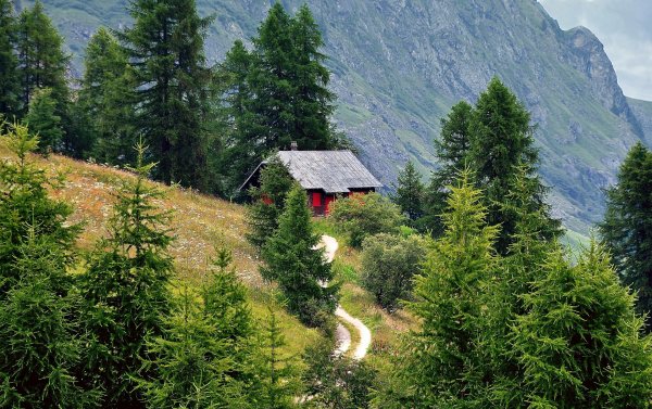 Швейцария Бернские Альпы горы дорога домик