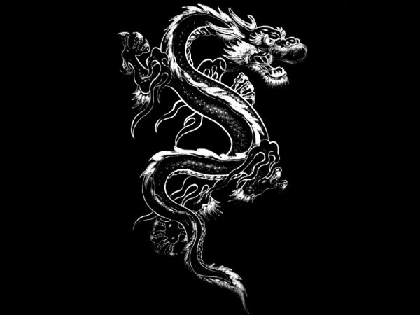 Японский дракон на черном фоне