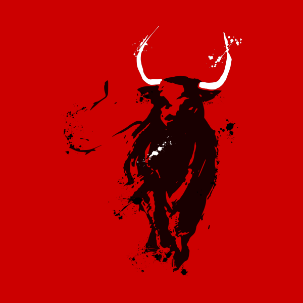 Красный бык на черном фоне