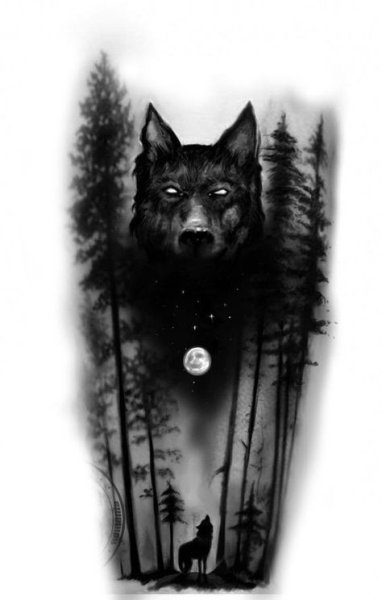 Волк с лесом тату