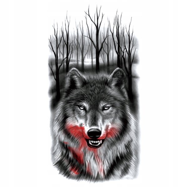 Тату волк на фоне леса