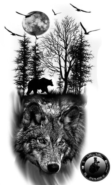 Тату волк в лесу