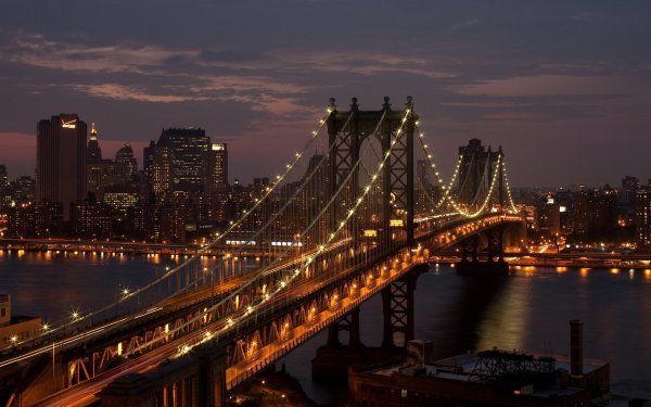 Нью-Йорк ночной город Бруклинский мост