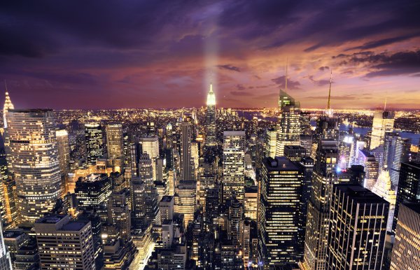 Нью-Йорк вид на Манхеттен ночью