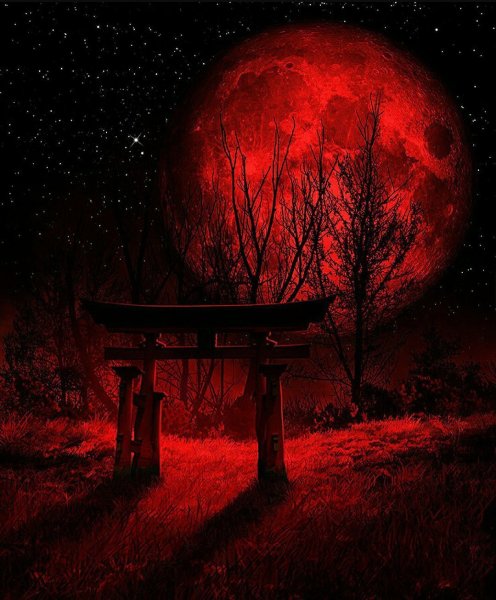 Кровавая Луна и красная Луна аниме
