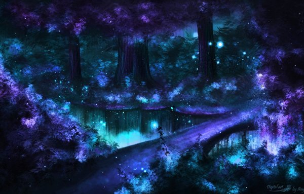 Волшебный лес ночью