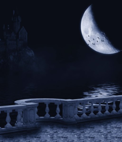 Замок ночью с луной