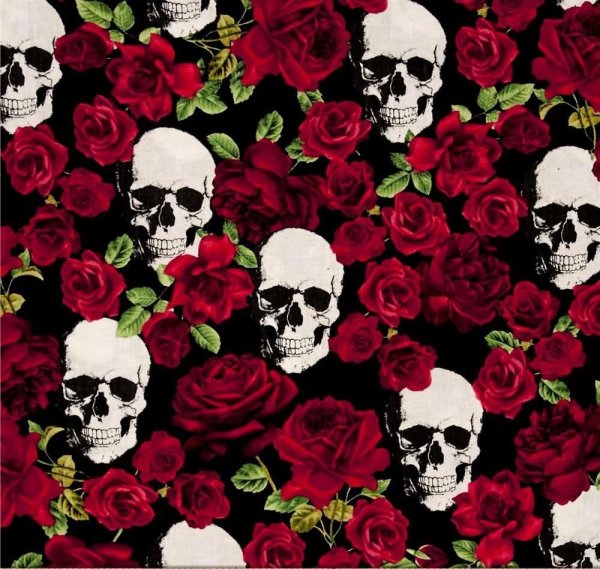 Ткань с черепами и розами