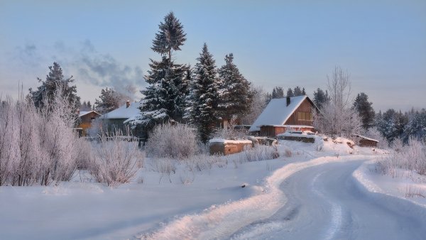 Околица деревни зимой