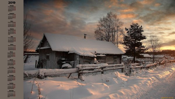 Фон деревенский зимний пейзаж