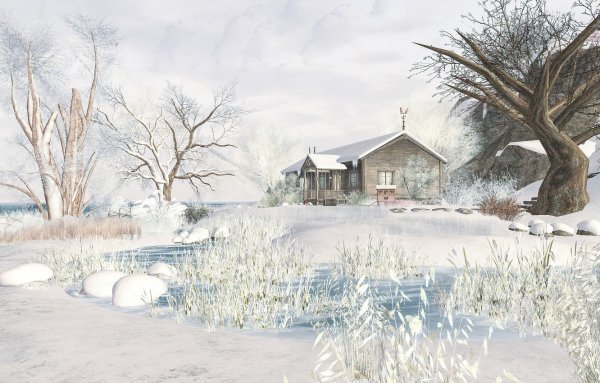 Фотообои зима в деревне