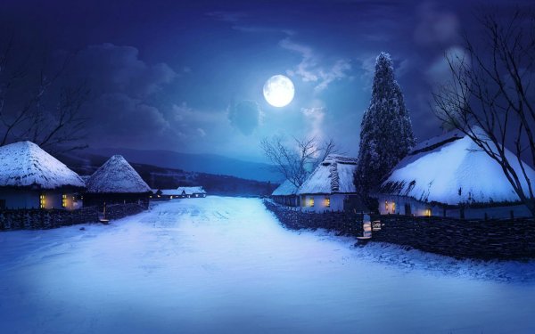 Зимняя деревня вечера на хуторе близ Диканьки