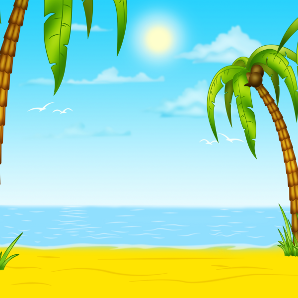 Пляж с пальмами мультяшный