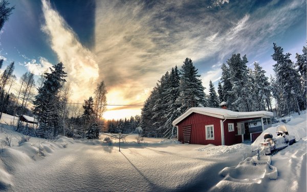 Дом в лесу зимой