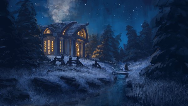 Фон дома ночью в лесу