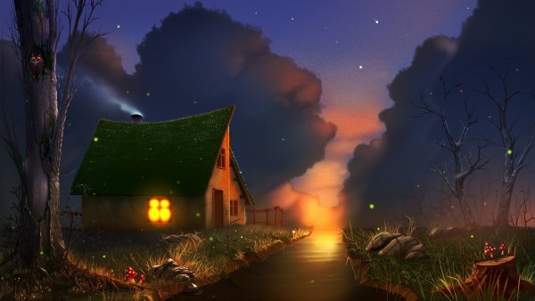 Сказочные домики ночью