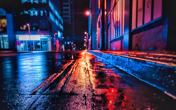 Дождь ночь улица неон