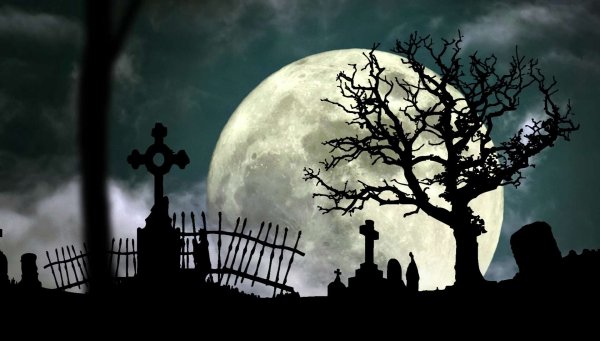 Кладбище ночью Луна