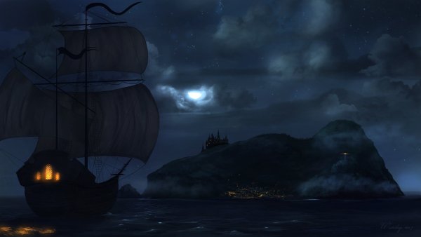 Пиратский корабль ночью