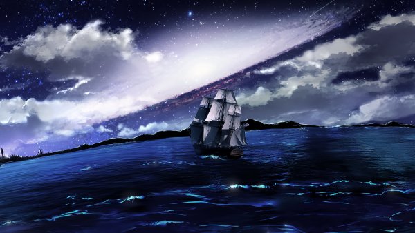 Корабль ночью в море