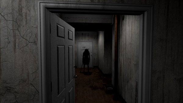 Мрачный коридор с дверями