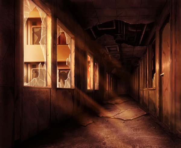Заброшенный школьный коридор аниме