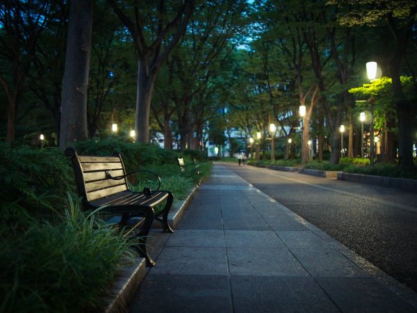 Парк Манхеттен лавочка фонарь
