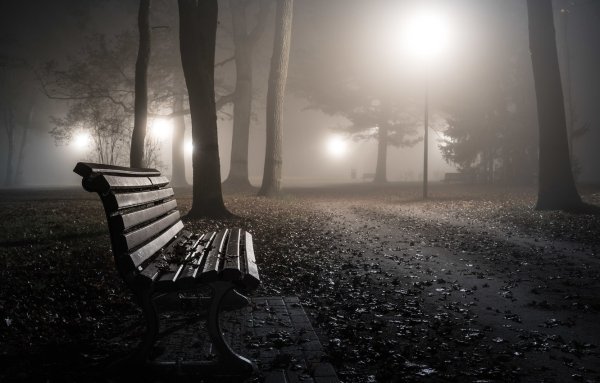 Скамейка в парке ночью