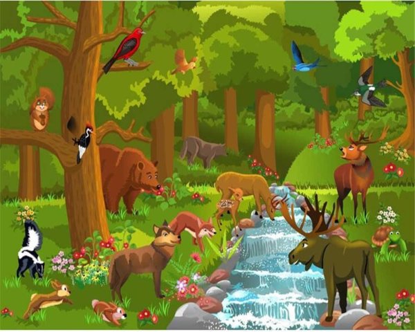 Фон лес с животными для детей