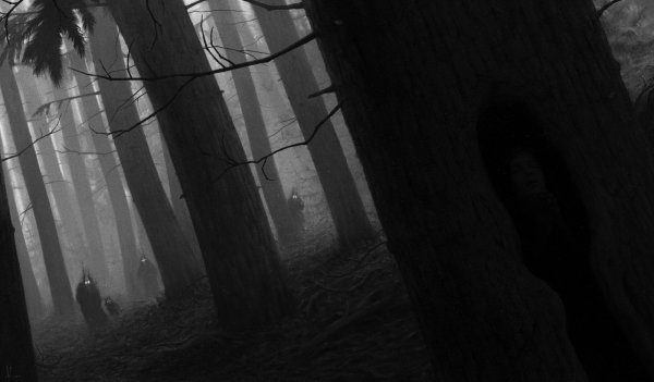 Темный силуэт в лесу