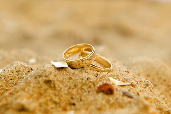 Свадебные кольца на песке