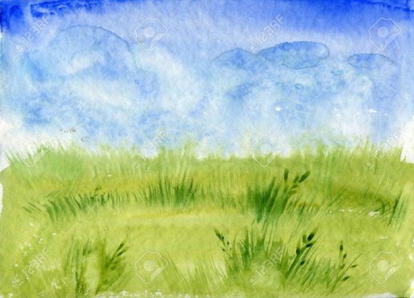 Небо и трава красками